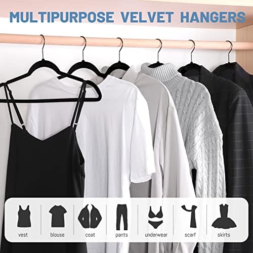 HOUSE DAY Black Velvet Hangers 240 Pack, Non Slip Felt Hanger +Black Hook - Image 2