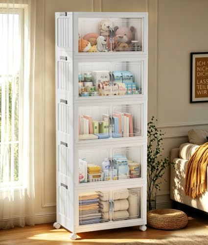 Hanyi 415 QT 5-Tier Stackable Storage Bins with Lids, Clear Doors, 4 Wheels by Unknown