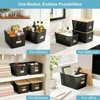 Bagnizer 2 Pack Tall Plastic Storage Bins with Bamboo Lids, 10.8qt Stackable Storages Baskets for Organizing Desktop Closet Playroom Classroom Office, 12"L x 8.3"W x 6.1"H, Black - Image 5