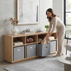 12x12 Gray Fabric Storage Cubes, 4 Pack – Foldable Linen-Look Cube Organizer Bins with Handles, Collapsible Cubby Baskets for Closet, Shelves, Nursery, Dorm Room & Kallax-Style Storage - Image 2