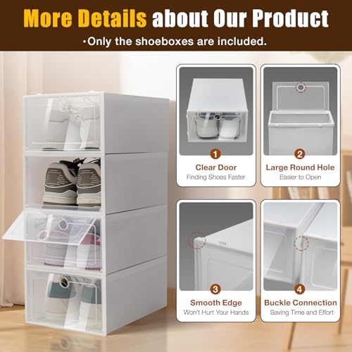 24-Pack Clear Plastic Shoe Boxes, Stackable Foldable Shoe Storage Containers with Lids for Closet Organization - Image 3
