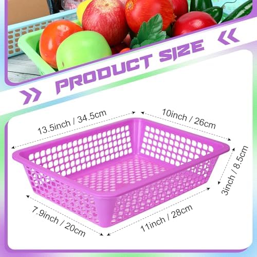 16 Pack Paper Basket, Purple, Blue, Pink, Green, 14 x 10 x 3 Inch, Classic - Image 2