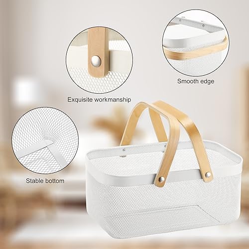 Sadnyy 4 Pcs White Metal Wire Storage Basket with Handle Mesh Harvest Durable Vegetables Fruit Toy Basket for Garden Organizing, Kitchen, Countertop, Closet, Bedroom (16 x 9.8 x 7.1 Inch) - Image 4