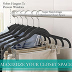 Simplify 24 Pack Velvet Hangers with Clips | Skirt and Pants | Slim Space Saving | Closet Organization | Non-Slip | Prevent Creases | Swivel Neck | Durable | Black - Image 4