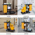 Simpli-Magic Commercial Cleaning Cart with Waste Bag & Lid, Janitorial Utility Cart with 3 Shelves, Mop & Broom Holders, 330 lb Capacity, Yellow/Grey - Image 6