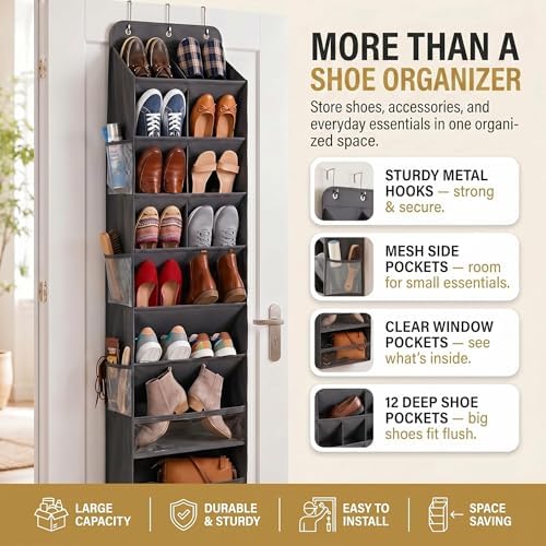 HOMELUX THEORY Hanging Shoe Organizer for Closet, 8-Tier, 120D, Transparent - Image 4