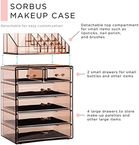 Sorbus Makeup Organizer, 6-Drawer Acrylic 2-Piece Set (Bronze Glow) - Image 4