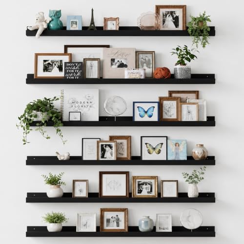 upsimples Floating Shelves for Wall Decor and Storage, Black, 6Pcs 47.3'' by upsimples