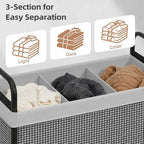 STORAGE MANIAC Rolling Laundry Hamper with Wheels 3-Section Laundry Sorter Rolling Laundrys Basket on Wheels with Removable Bag Clothes Hamper Laundrys Organizer Cart Bathroom Bedroom 120L Grey - Image 6