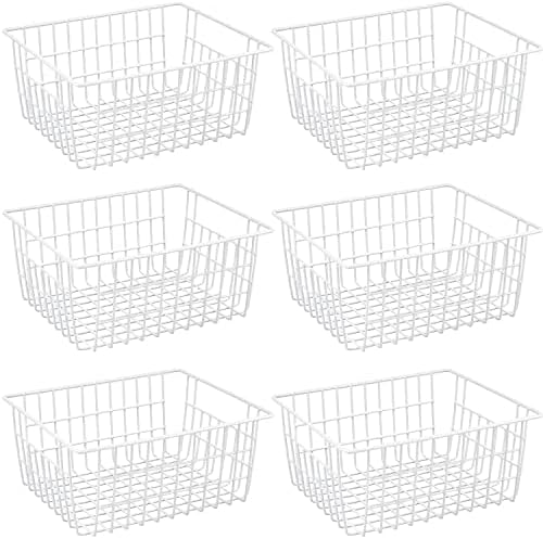 15.2" Metal Wire Baskets for Organizing 6 Pack, Household Pantry Storage Freezer Organizer Bins with Handles, Freezer Baskets for Upright Freezer, Refrigerators, Kitchen Cabinets, White by GEDLIRE