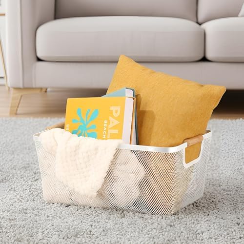 Ziliny 4 Pcs Mesh Wire Baskets for Organizing, Extra Large, Cream White - Image 3
