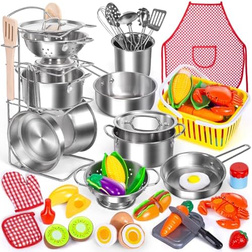 Kids Pretend Play Kitchen Toys Accessories Set, 32pcs Stainless Steel by Hohosunlar