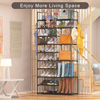 Kottwca 2 Row 10 Tier Tall Shoe Rack Organizer for Closet Entryway, 40-45 Pair Shoe Boot Storage Rack, Metal Shoe Shelf Small Vertical Stackable Shoe Stand for Bedroom Corner - Image 3