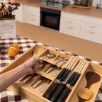 Becko US Bamboo Expandable Silverware Drawer Organizer With Knife Block - Image 6