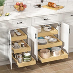 WelFurGeer 3-Tier Pull Out Cabinet Organizer with Soft Close, Heavy-Duty Pull Out Drawers for Cabinets, Slide Out Shelf for Kitchen, Pantry, Bathroom & Under Sink, Solid Birch Wood - Image 2
