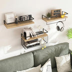 Wood Floating Shelves Wall Mounted - 3+1 Tier Rustic Bathroom Wall Shelves Over Toilet with Wire Storage Basket and Towel Bar, Set of 4 Farmhouse Floating Shelf for Bathroom, Kitchen, Bedroom. - Image 6