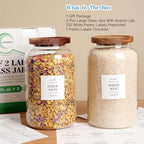 CZHQSMZ Set of 2 Large Glass Jar with Airtight Acacia Lid and 132 Kitchen Pantry Labels, Clear Glass Food Storage Jars Containers for Rice Flour Pasta Sugar Coffee Cookie and More(98 Fl Oz/2800 Ml) - Image 5