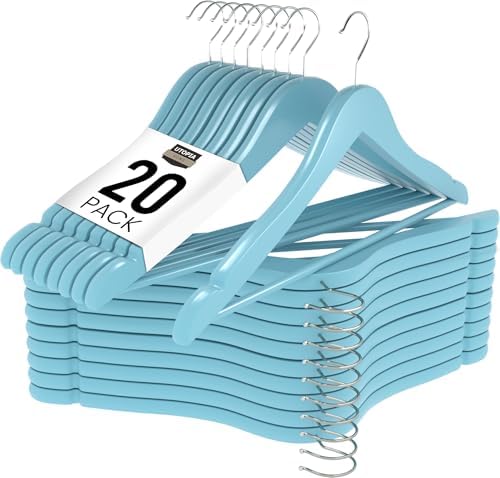 Utopia Home Premium Wooden Hangers 20 Pack - Durable & Slim Coat Hanger - Suit Hangers with 360-Degree Rotatable Hook - Wood Hangers with Shoulder Grooves (Light Blue Color) by UTOPIAHOME