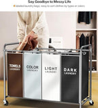 ROMOON Laundry Hamper Sorter Cart, 4-Section Organizer with Lockable Wheels - Image 2