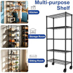 REGILLER 5-Wire Shelving Metal Storage Rack Adjustable Shelves,Standing Storage Shelf Units for Laundry Bathroom Kitchen Pantry Closet(Black,14.1" D x 30" W x 82" H,With Wheels) - Image 6