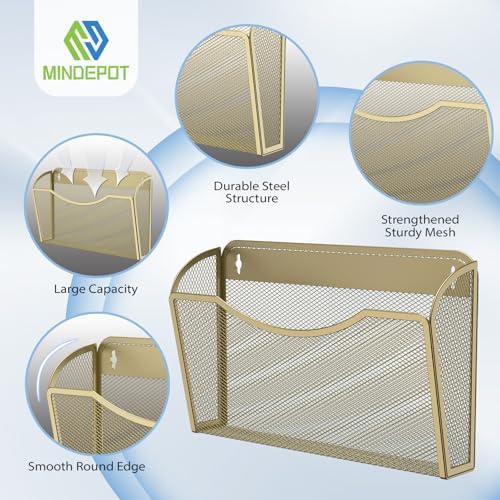 MINDEPOT Wall File Organizer, Hanging Wall File Holder, 6 Pack, Gold - Image 3
