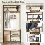 YATINEY Coat Rack Shoe Bench, 4-in-1 Hall Tree with Storage Shelves and Hanging Rod, Entryway Storage Organizer with 8 Movable Hooks, for Entryway, Hallway, Corridor, Rustic Brown and Black MT12BR - Image 3