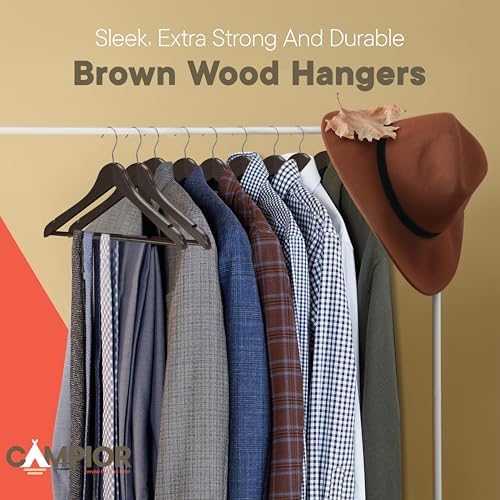Brown Wooden Hangers 80 Pack – Heavy-Duty with 360° Swivel Hook, Non-Slip, Pants Bar & Shoulder Grooves - Wooden Hangers for Suits, Jackets, Dresses & Camisoles, Space-Saving and Smooth Finish - Image 7