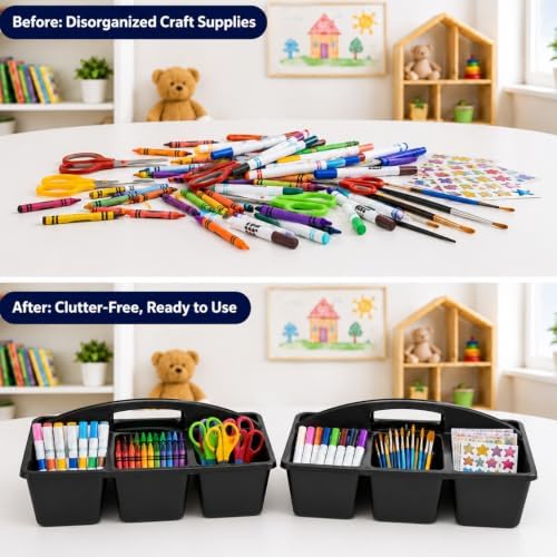 6 Pack Classroom Caddy with Handle, 6 Compartment (Black) - Image 4
