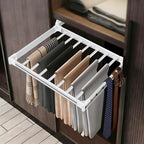 11 Arms Slide Out Pants Rack Closet Pants Hanger Bar Pull Out Trousers Rack Tie Belts Scarf Racks, Top Mounted Wardrobe Clothes Organizers Rail Pull Out Closet Storage Rod-Silver White - Image 4