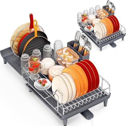 TOOLF Expandable Dish Drying Rack for Kitchen Counter, 16.7"-26.8", Gray by TOOLF