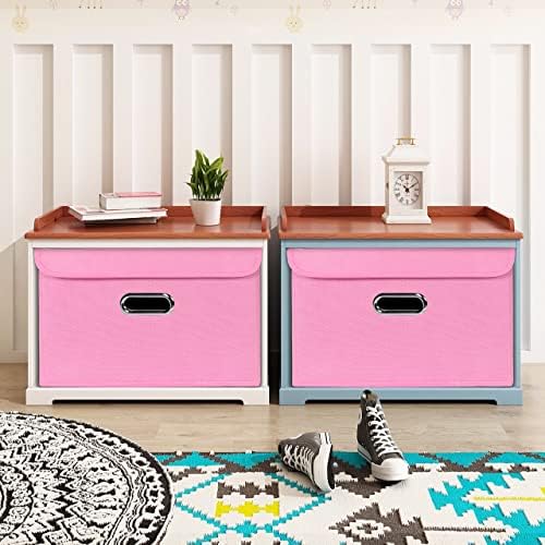 STOREONE Fabric Storage Cube Bins Foldable Organizer Container Collapsible Basket with Lids and Metal Handles, for Home, Bedroom, Closet 6 Pcs (Pink) - Image 4
