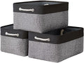 TheWarmHome Collapsible Storage Bin for Shelves - 16x12x8 inch Large 3 Pack Storage Basket for Organizing with Rope, Fabric Storage Cubes for Organizer Toy Cloth Gift Closet (Black & Grey) by TheWarmHome