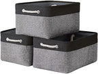 TheWarmHome Collapsible Storage Bin for Shelves - 16x12x8 inch Large 3 Pack Storage Basket for Organizing with Rope, Fabric Storage Cubes for Organizer Toy Cloth Gift Closet (Black & Grey) by TheWarmHome