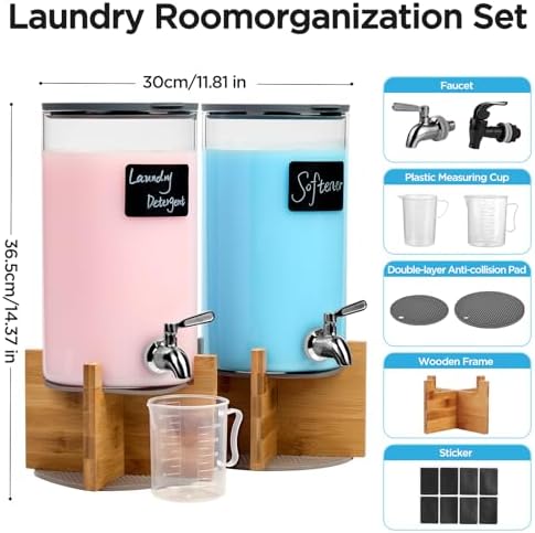 Glass Laundry Detergent Dispenser with Holder,1.1 Gallon Laundry Liquid Dispensers with Stainless-Steel Tap,Large Glass Fabric Softener Containers with Stand for Laundry Room Organization - Image 2