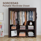 SORCEDAS Portable Closet Wardrobe with Hanging Rods Shelves Clothes Storage - Image 5
