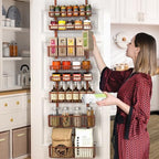 Moforoco Over The Door Pantry Organizer, Pantry Door Organizer Shelves, Kitchen Organizers and Storage, Hanging Basket Wall Spice Rack Seasoning Shelves, Laundry Room Bathroom accessories（Brown ） - Image 6
