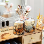 Vnurnrn Qtip Cotton Ball Holder Dispenser with Lid Autumn Forest Deer Print, Plastic Jars Bathroom Canisters Storage Organizer 4 Pack - Image 6