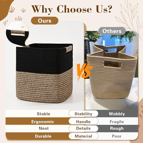 12 Inch Storage Cubes, 3 Pack Cube Storage Bins for Organizing, Cotton Rope Woven Baskets for Shelves, Bathroom, Kids Room, Closets, Baby Nursery - Image 5