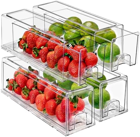 Sorbus Clear Storage Drawers for Refrigerator with Handles (Small, 4 Pack) by Sorbus