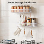 Orimade Shower Caddy with 5 Hooks for Hanging Razor and Sponge Adhesive Shower Shelf Basket Bathroom Storage Organizer Kitchen Rack No Drilling Stainless Steel Rustproof - 2 Pack,White - Image 6
