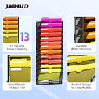13-Tier Wall File Organizer with Base and Hooks, Hanging Organizer, Black - Image 3
