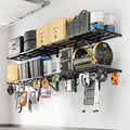 FLEXIMOUNTS 4-Pack 2x4ft Garage Wall Shelving, 8 Hooks, Heavy Duty, Black by FLEXIMOUNTS