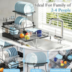 2 Tier Dish Drying Rack, Large Extendable Dish Racks for Kitchen Counter , Dishrack with Drainboard, 2-in-1 Anti-Rust Stainless Steel Dish Drainer with Utensil Holder (Black, double of Dish Rack) - Image 3