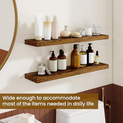 Dreamland 30Inch Floating Shelves for Wall, Rustic Wooden Floating Shelves for Bathroom|Bedroom|Kitchen, 2 Pack Deep Wall Mounted Book Shelf, Wood Storage Display Shelf for Home Decor, Brown - Image 4