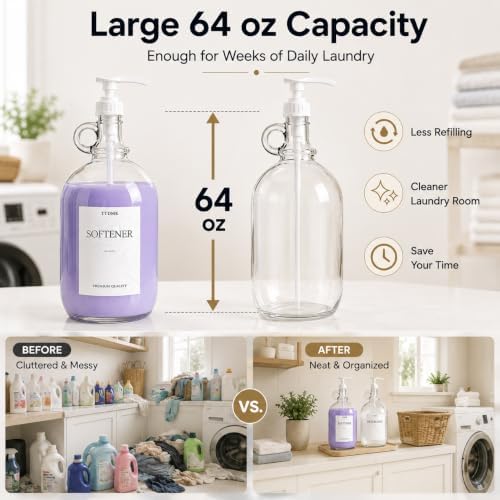 2 Pcs Glass Laundry Detergent Dispensers with Pumps, 64 Oz Bottles - Image 3
