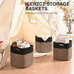 ICERZCZ 11 Inch Cube Storage Bins, Storage Cube Organizer Bins, Woven Cotton Rope Baskets for Storage, Storage Basket for Organizing Shelves, Square Baskets for Toys Nursery, Black & Jute (Pack of 3) - Image 6