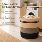 OIAHOMY 80L Laundry Baskets-Laundry Hamper,Storage Basket with Handles,Decorative Basket for Living room,Woven Storage Basket for Toys Bin,Pillows, Blankets,Clothes-20x18in-Yellow Black - Image 4
