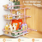 PXRACK Under Sink Organizer, 2-Pack 3-Tier Height Adjustable Thickened Metal Pull out Cabinet Organizer Shelf, Slide out Storage Drawer Rack for Bathroom Kitchen Pantry Home Organization, Pink - Image 5