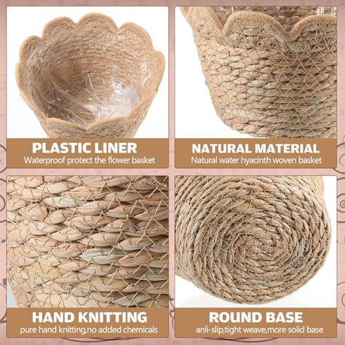 AceOrbit 9 Pcs Scalloped Seagrass Plant Basket, Medium, Brown - Image 5