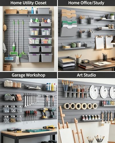 FRAYSCENT Slat Wall Paneling Garage Slat Wall Storage Systems Slatwall Panels Power Tool Organizer Wall Mount, PVC Garage Storage & Organization Products Slate Board (Grey, 8ftx4ft with 2H Trim) - Image 3